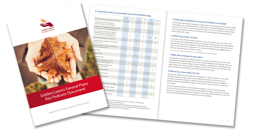 Brochure with forms key features document funeral plans uk