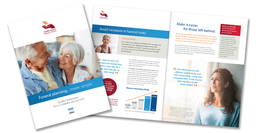 Brochure spread out over a table funeral planning services